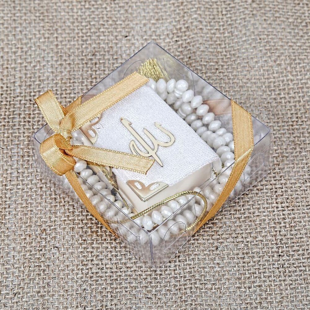 Mini Kuran, Kokulu Tesbihli Kare Kutuda Hediyelik-Krem (140 gr)