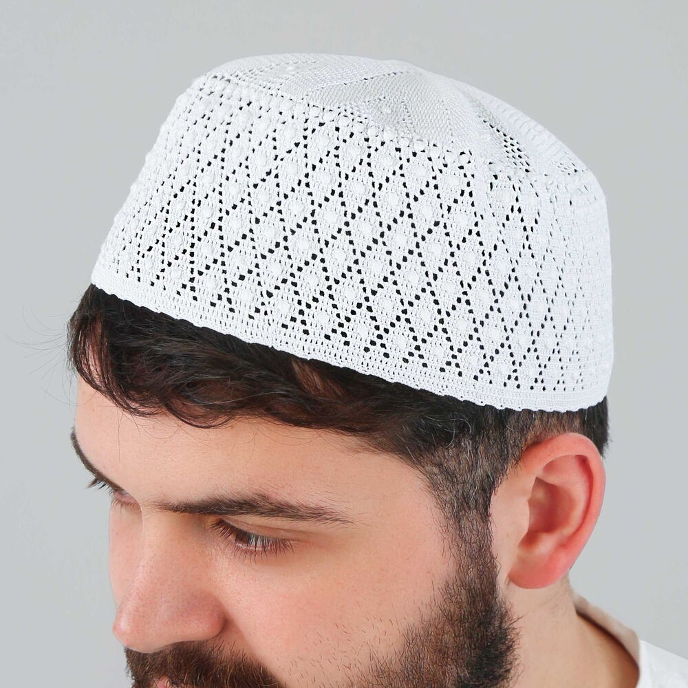 Lüks El Örme Dantel Takke-Beyaz
