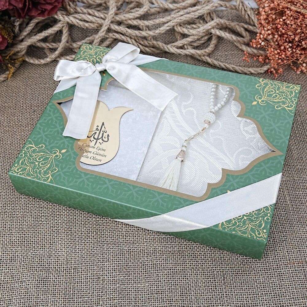 Hediyelik Yasin Kitabı, Seccade, İnci Tesbihli Set-Krem