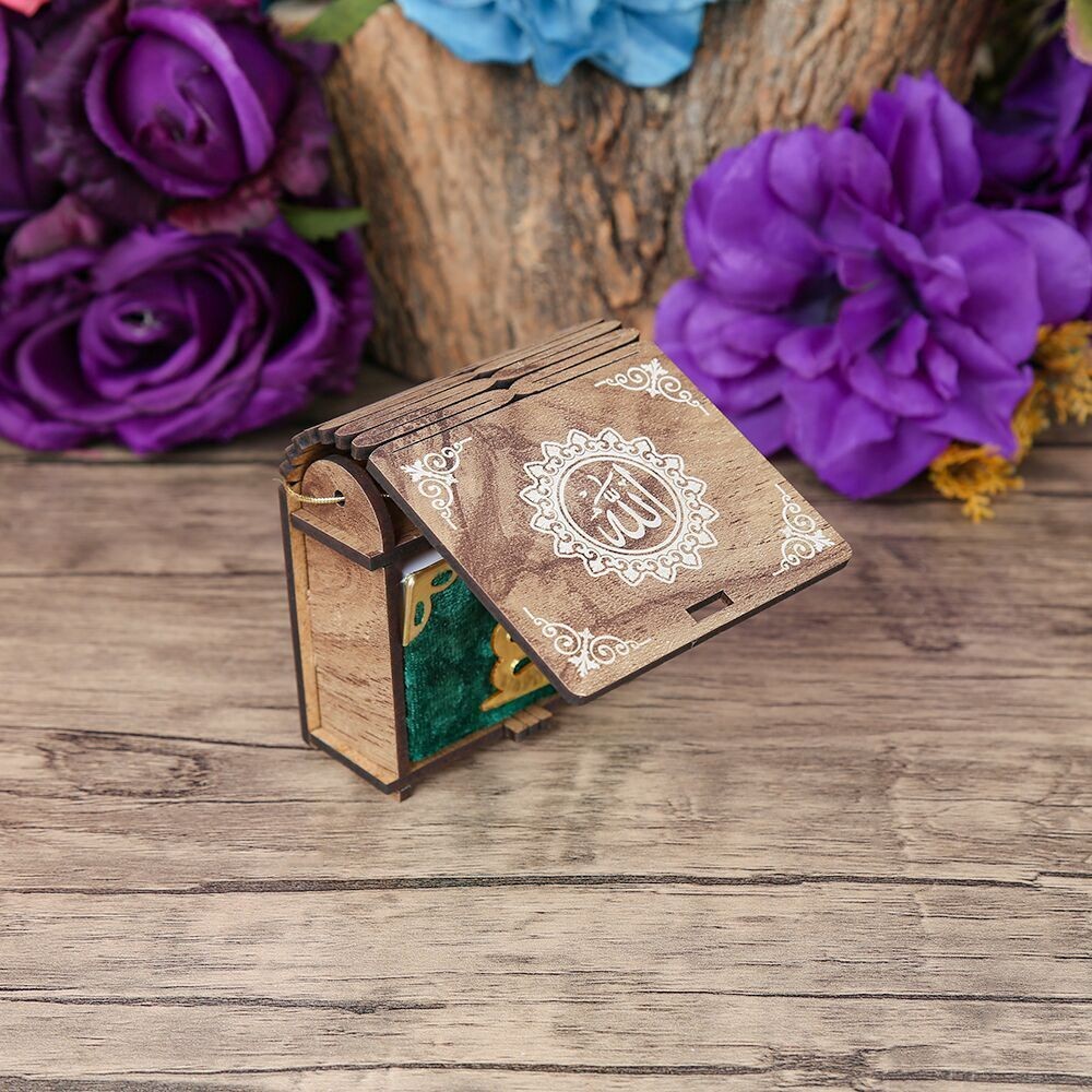 Mini Ahşap Kutu & Mini Kur'an-ı Kerim Yeşil (8x7cm)
