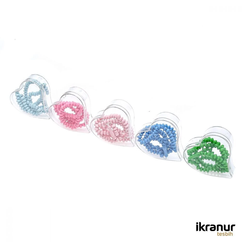 Kokulu Tesbih Şeffaf Kalpli Kutuda  Karışık 1 Koli - 480 Adet