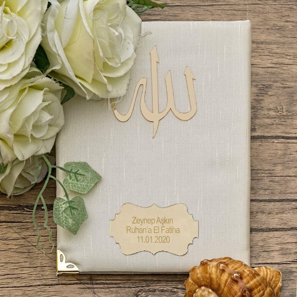 Hediyelik Şantuk Yasin Kitabı, İnci Tesbih, Süslemeli Asetat Kutulu (17×15) Dini Set-Krem