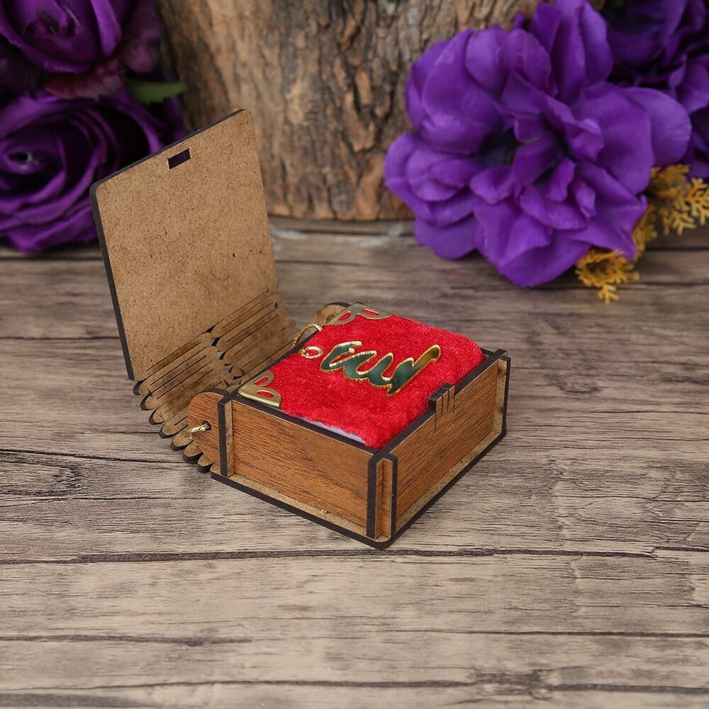 Mini Ahşap Kutu & Mini Kur'an-ı Kerim Kırmızı (8x7cm)