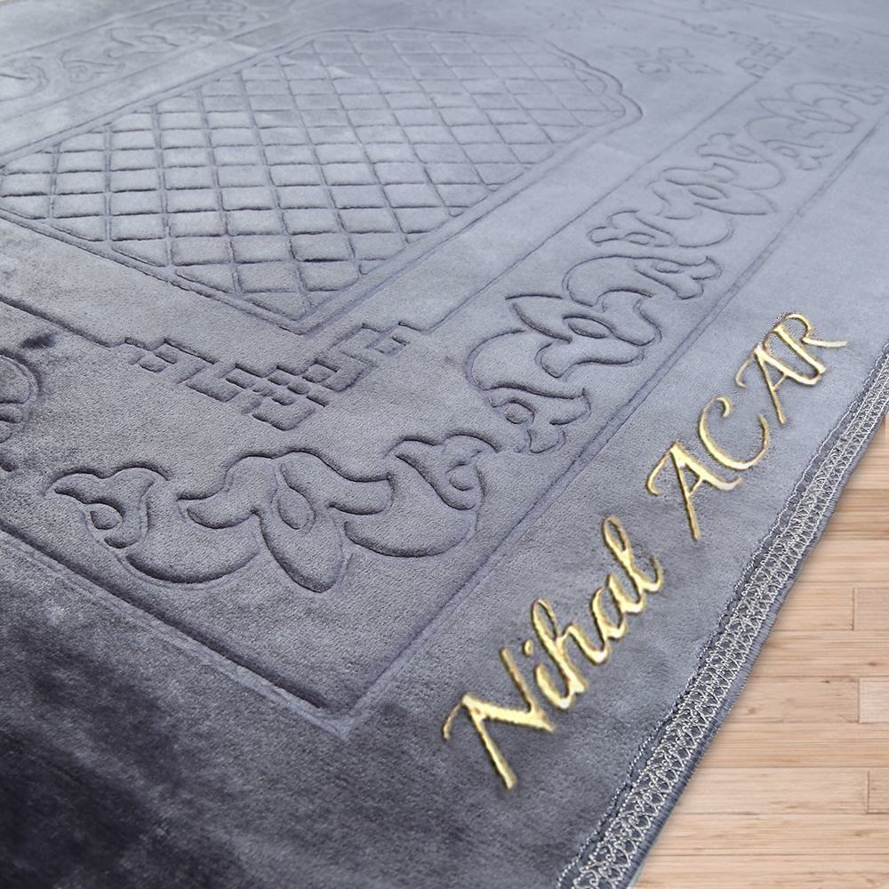 İsminizi Seccadeye Yazıyoruz Soft Yumuşak Kadife Peluş Seccade Gümüş 80 x 120 cm - 1100 gr