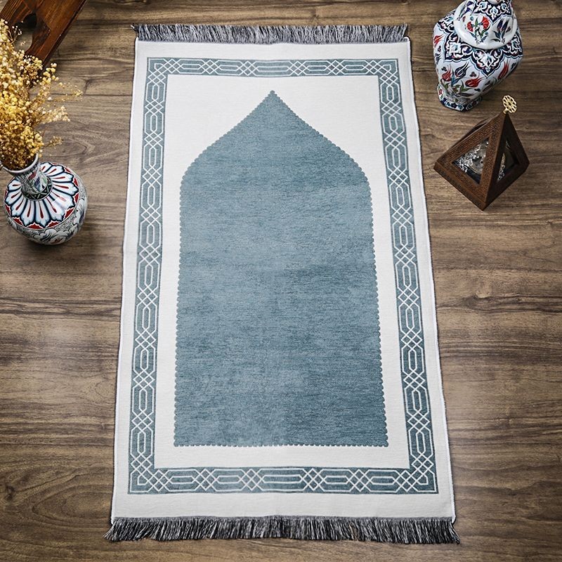 Hediyelik Çift Taraf Seccade Turkuaz Krem 70x130 cm - 450 gr