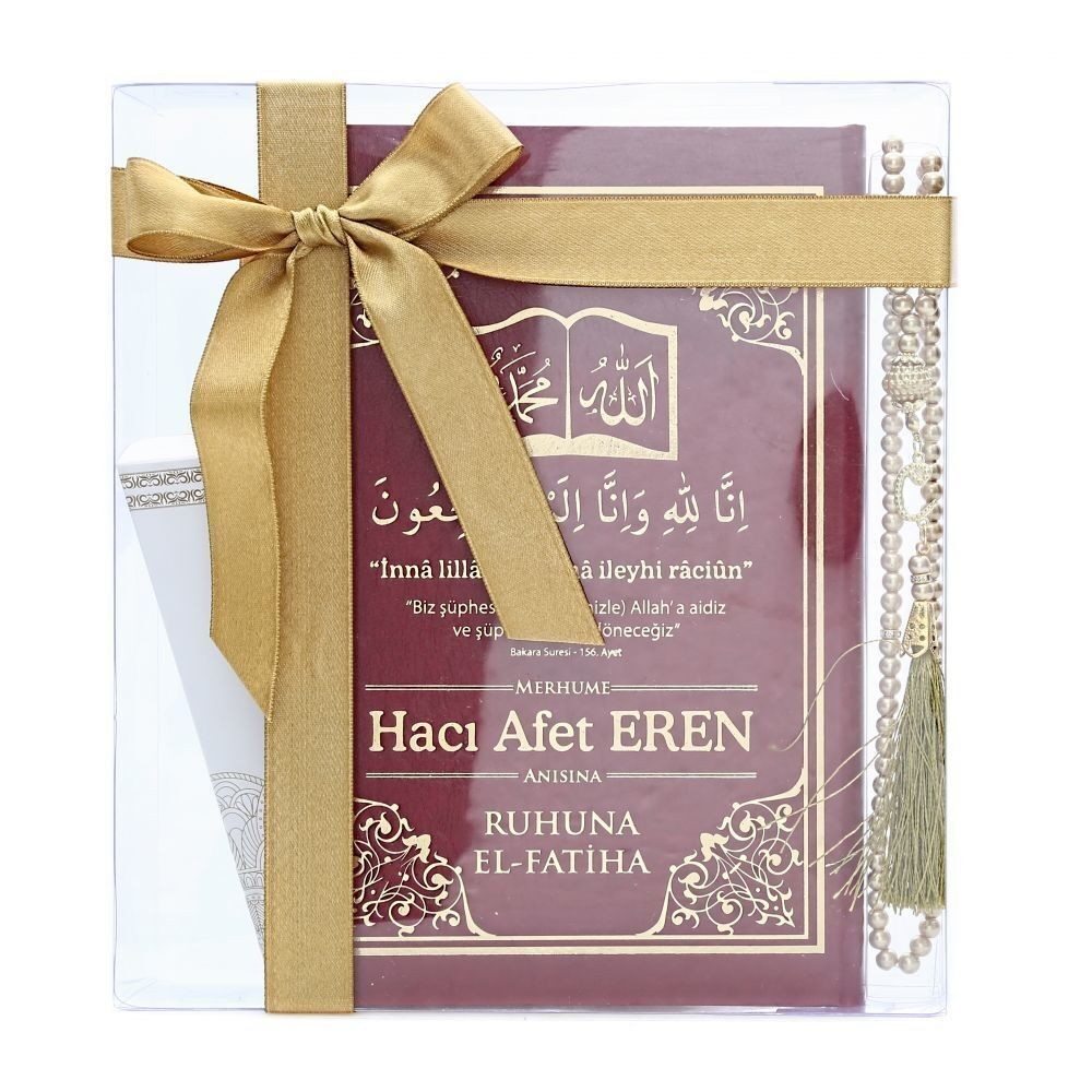 Hediyelik Yasin Kitabı (Orta Boy) 50 Adet, İnci Tesbih, Mevlüt Şekeri, Asetat Kutulu (26×23) Mevlid Seti-Bordo