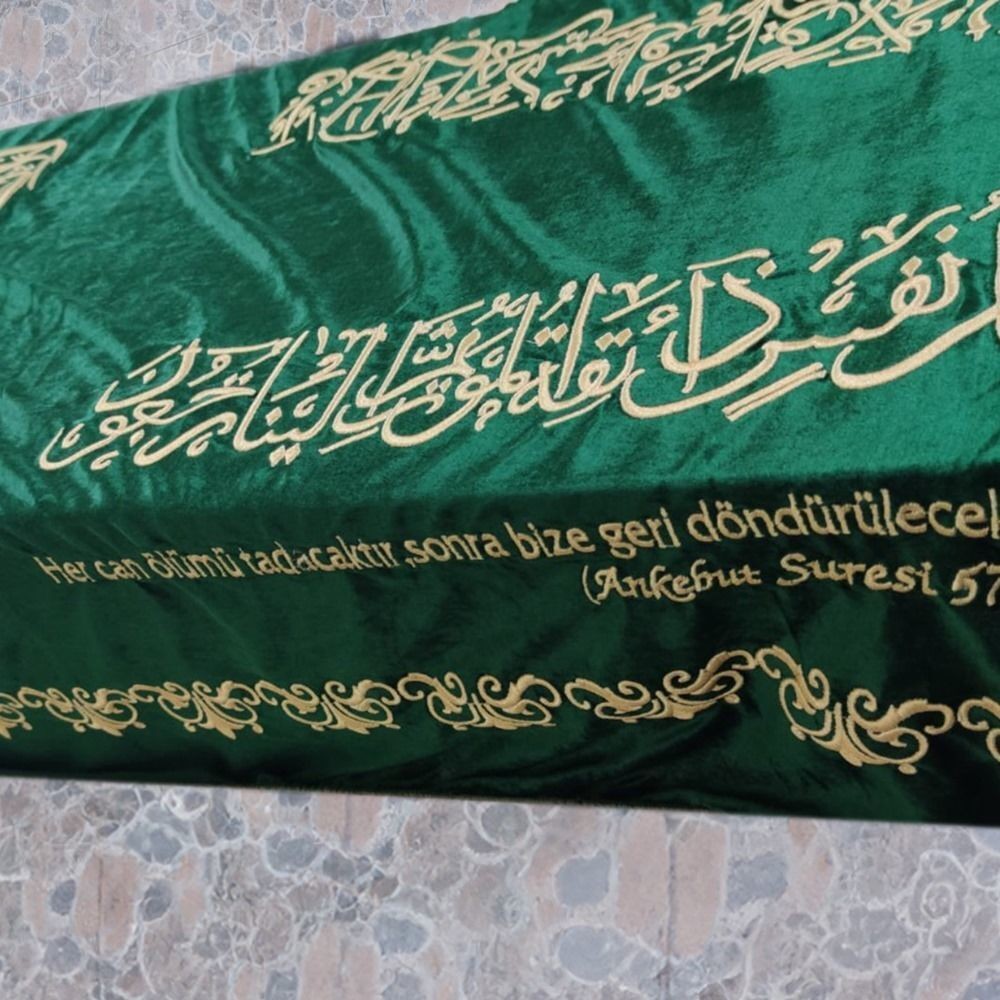 Lastikli ve Nakışlı Kadife Tabut Örtüsü Yeşil  190x115cm 1000 gr