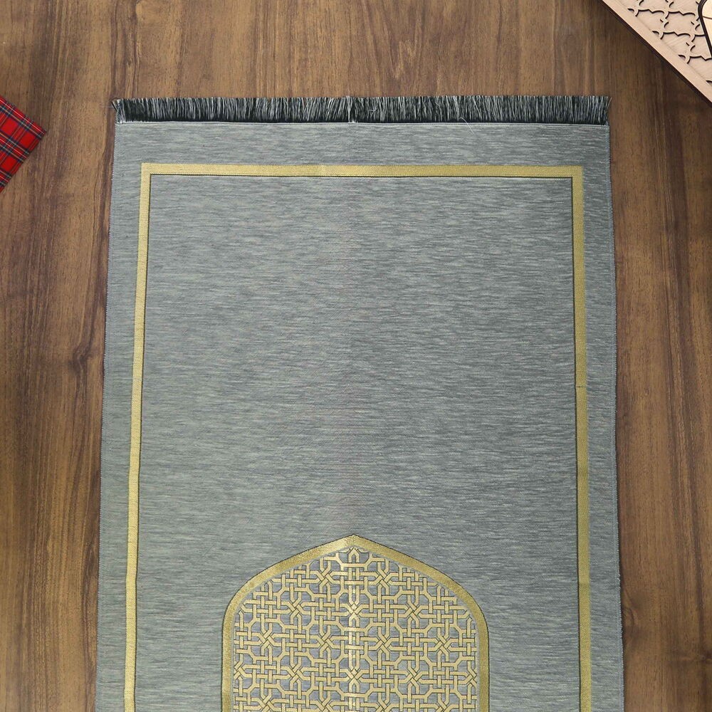 Selçuklu Desenli Lüks Şönil Seccade Gri (66x120 cm) 520 gr