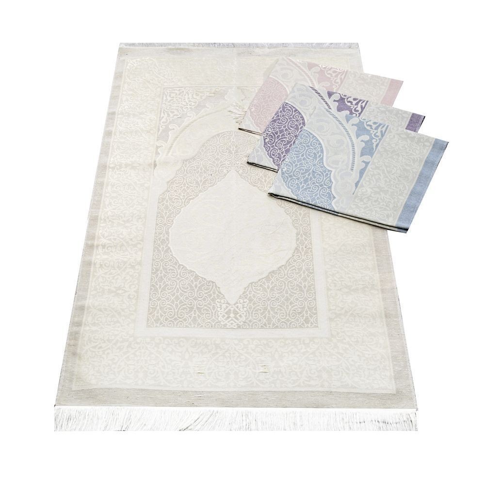 Hediyelik Seccade, Şantuk Kese Yasin, İnci Tesbih Asetat Kutulu (26×23) Set Krem