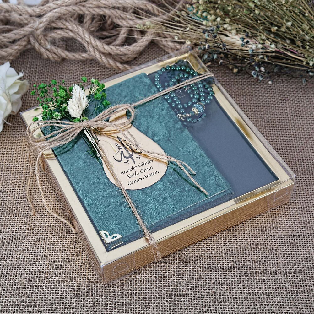 Hediyelik Şal, Yasin Kitabı, İnci Tesbihli Set-Yeşil