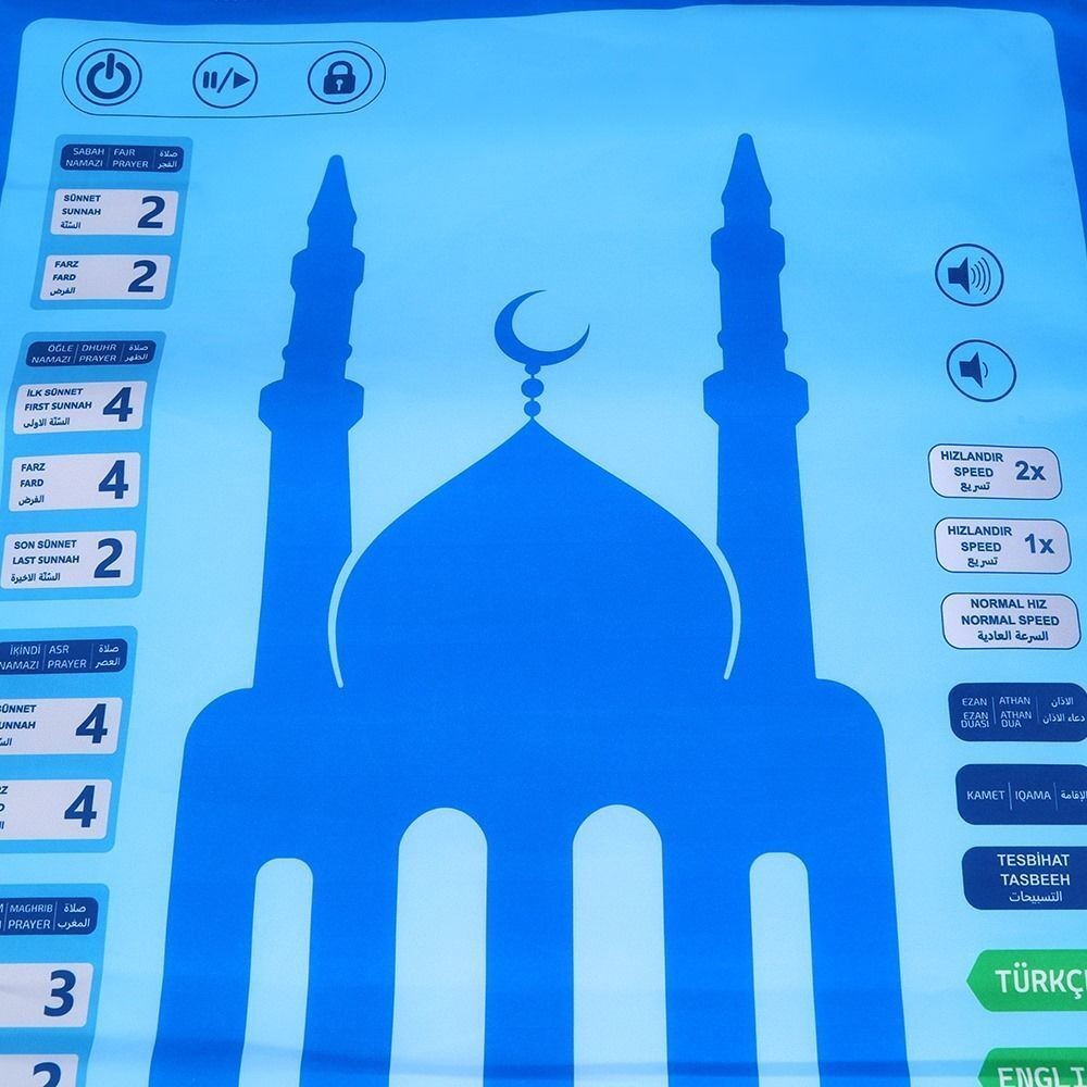 Çocuklar İçin Sesli Konuşan Namaz Kıldıran Seccade ( 7 Dil Seçeneğiyle ) Mavi