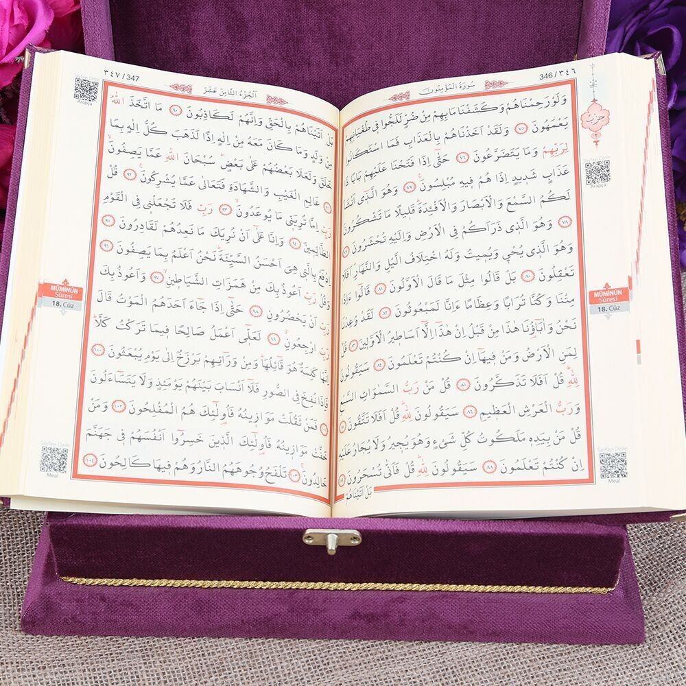 Kadife Kaplı Kutulu Kur'an-ı Kerim Mor
