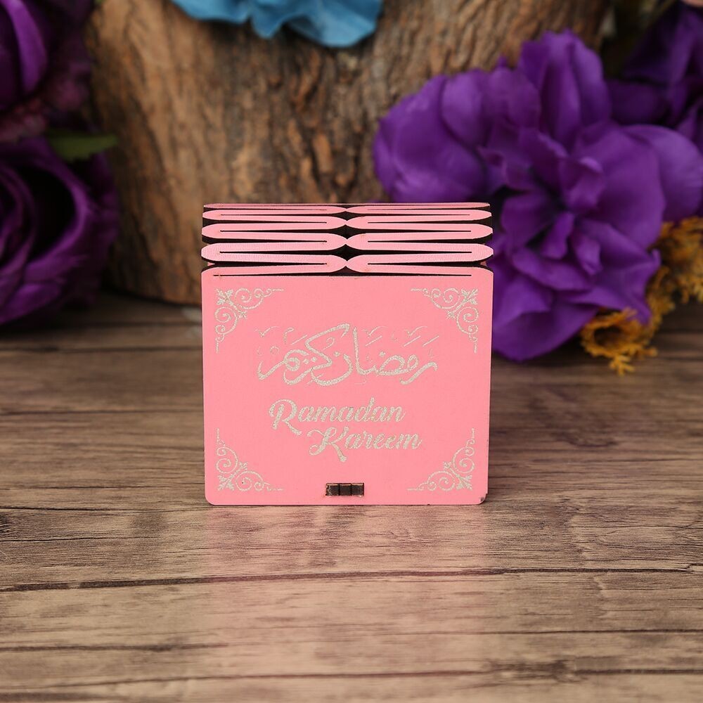 Ramazan Kerim Mini Ahşap Kutu & Mini Kur'an-ı Kerim Pembe (8x7cm)