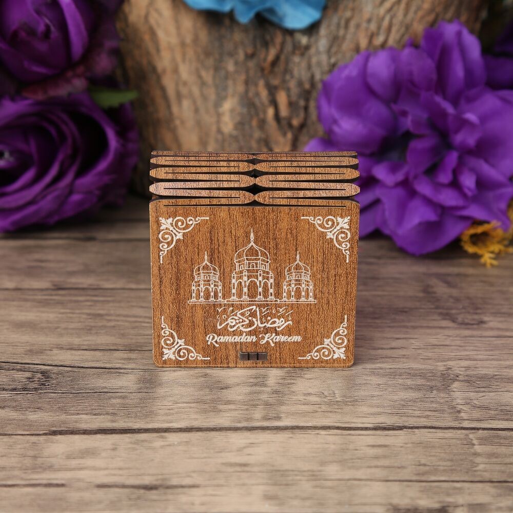 Ramazan Kerim Mini Ahşap Kutu & Mini Kur'an-ı Kerim Kırmızı (8x7cm)