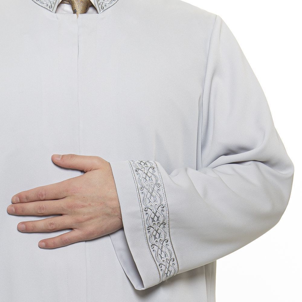 Asım  İmam Cübbesi Gri Kol ve Yaka Nakışlı Model