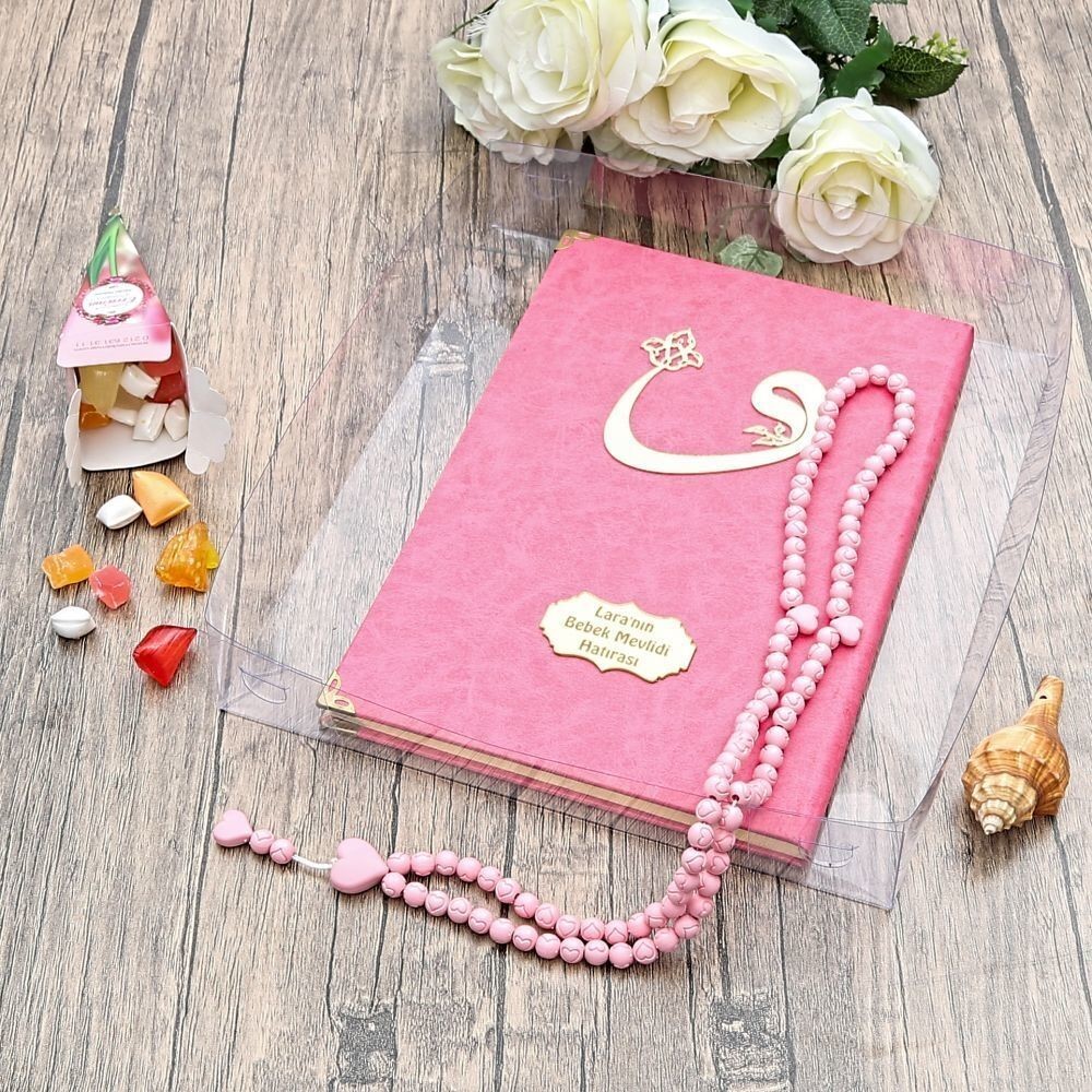 Hediyelik Yasin Kitabı (Orta Boy) 50 Adet, İnci Tesbih, Mevlüt Şekeri, Asetat Kutulu (26×23) Mevlid Seti-Pembe