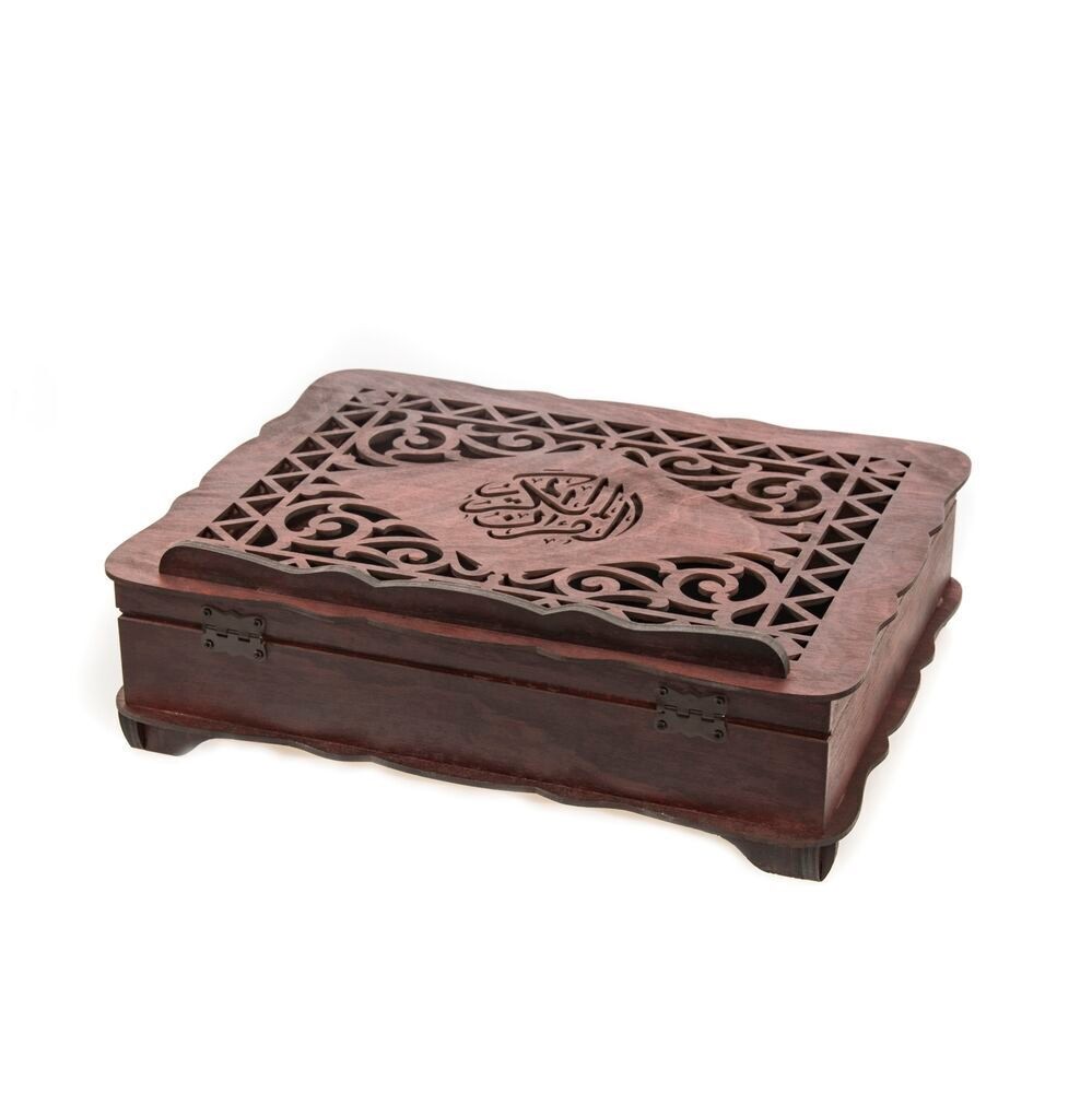 Ahşap Sandıklı Kitaplık ve Kuran Rahlesi -Bordo ( 32 x 25 cm )