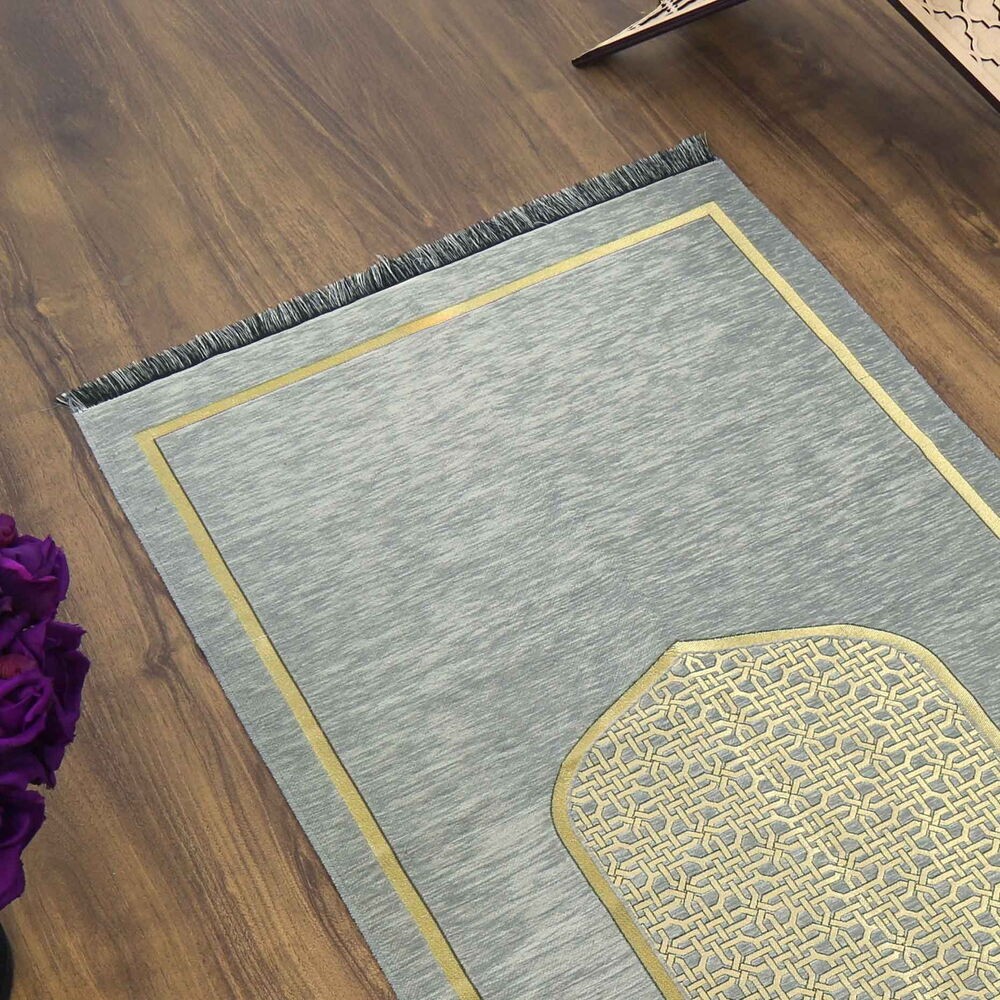 Selçuklu Desenli Lüks Şönil Seccade Gri (66x120 cm) 520 gr