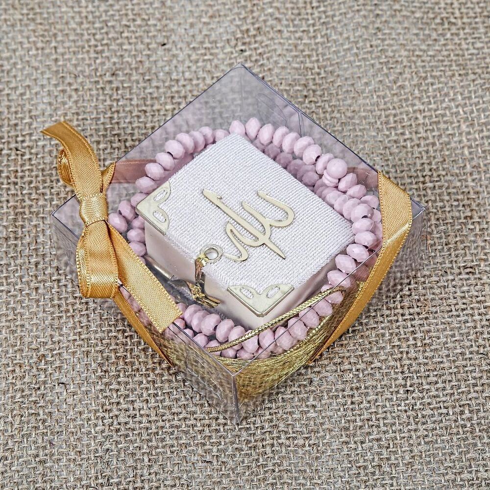 Mini Kuran, Kokulu Tesbihli Kare Kutuda Hediyelik-Pembe(140 gr)