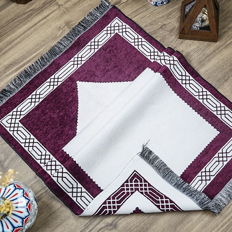 Hediyelik Çift Taraf Seccade Mor Krem 70x130 cm - 450 gr