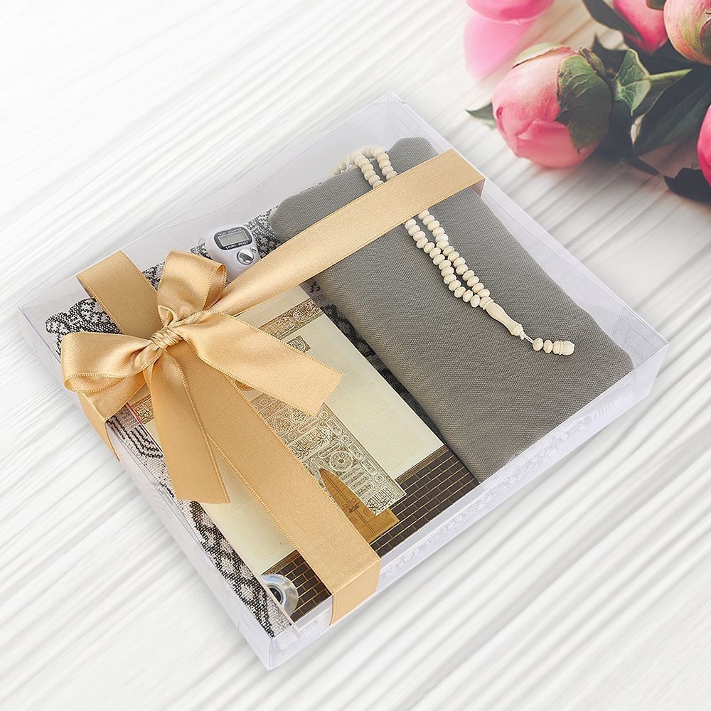 Ekonomik Çanta Boy Yasin, Seccade, Pamuklu Şal, Tesbih, Zikirmatik, Süslemeli Asetat Kutulu (23*26 cm -475gr)-Haki