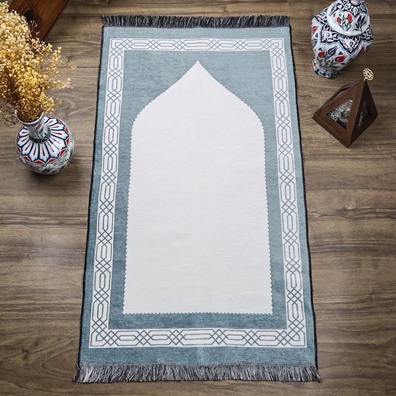 Hediyelik Çift Taraf Seccade Turkuaz Krem 70x130 cm - 450 gr