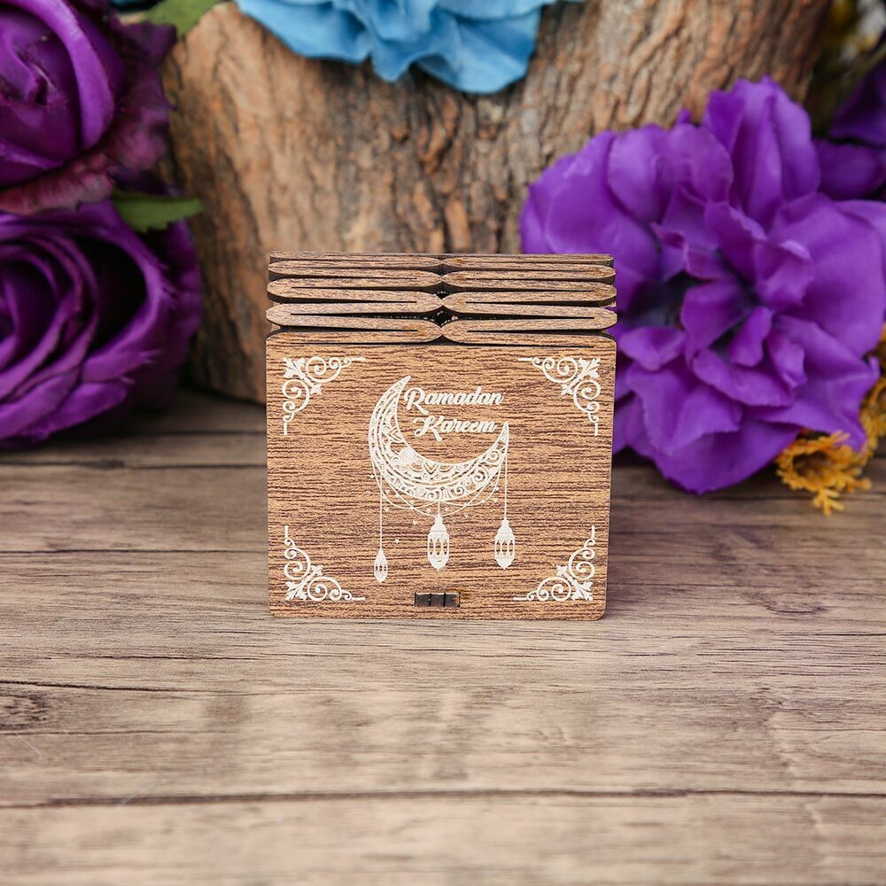 Hilal ve Kandi Mini Ahşap Kutu & Mini Kur'an-ı Kerim Pembe (8x7cm)