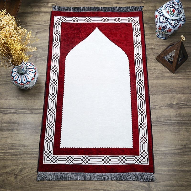 Hediyelik Çift Taraf Seccade Bordo Krem 70x130 cm - 450 gr