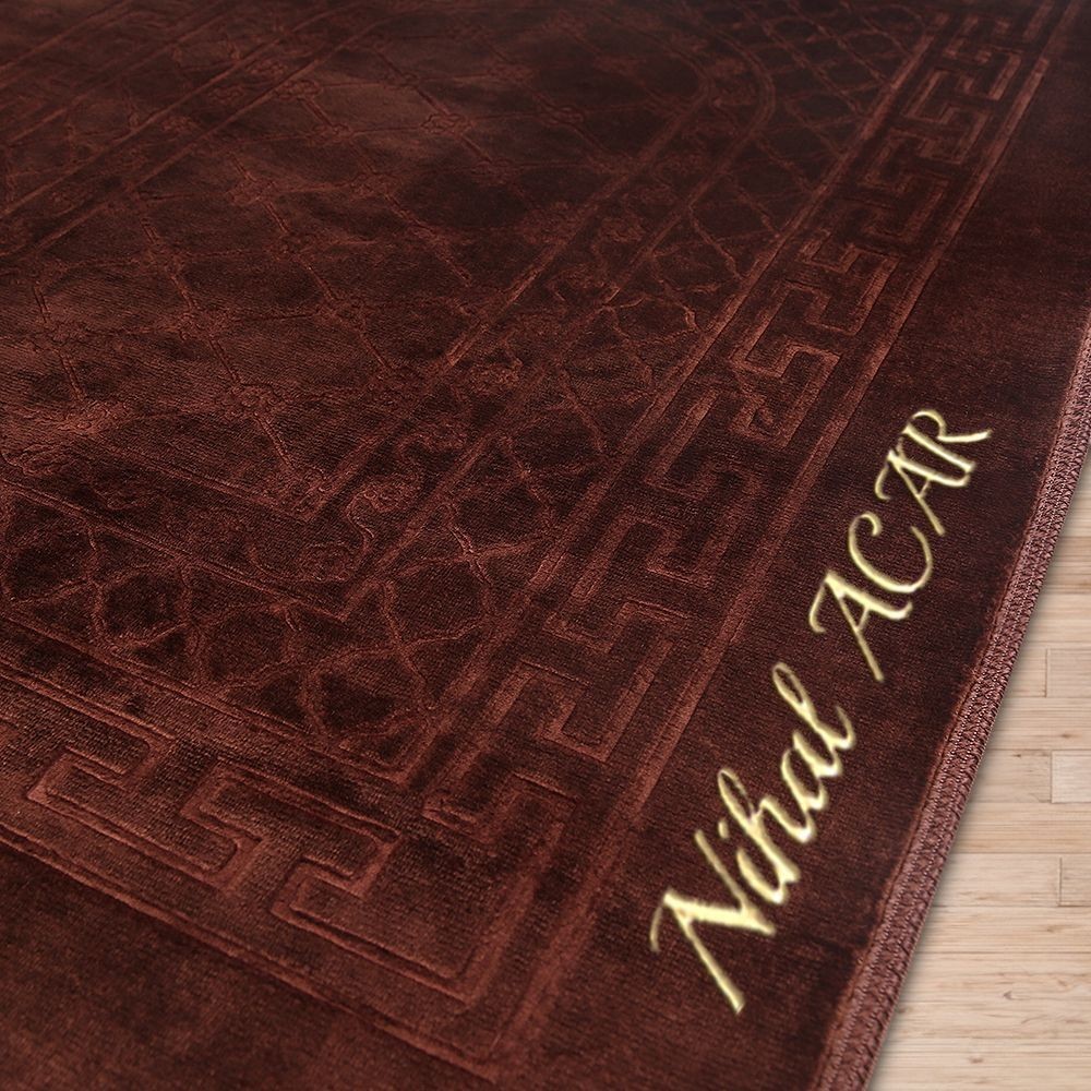İsminizi Seccadeye Yazıyoruz Soft Yumuşak Kadife Peluş Seccade Kahverengi 80 x 120 cm - 1100 gr
