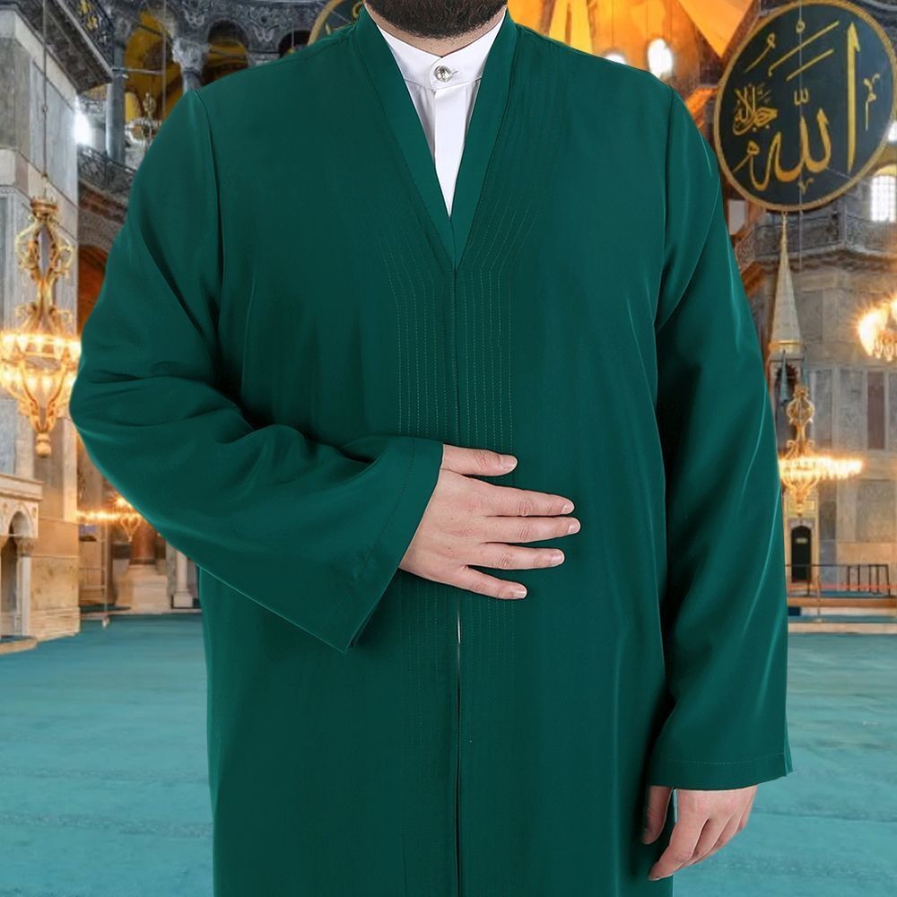 Yeşil  Buhara Yaka Namaz Cübbesi - Sarık Kumaşı Hediyeli
