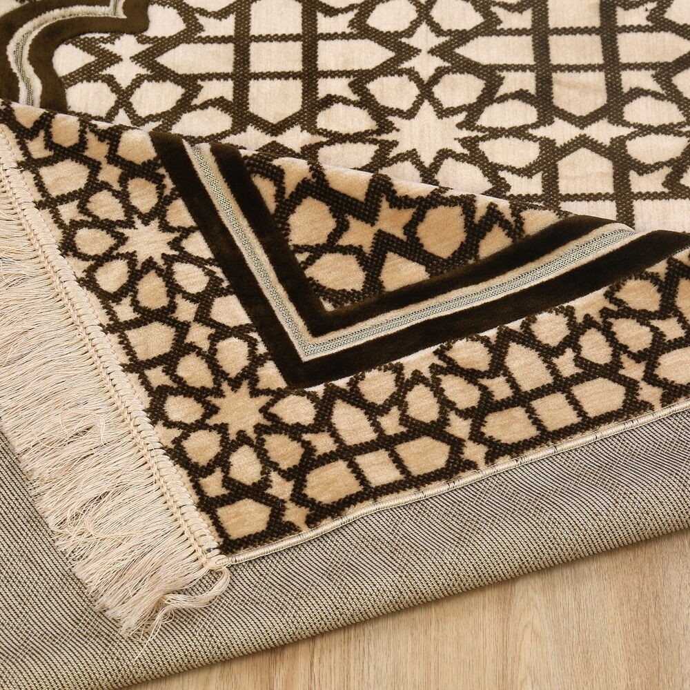 Edebali Lüks Kalın Kadife Halı Tipi  Soft Yumuşak  Seccade- Krem (70*120 cm 1100 gr)