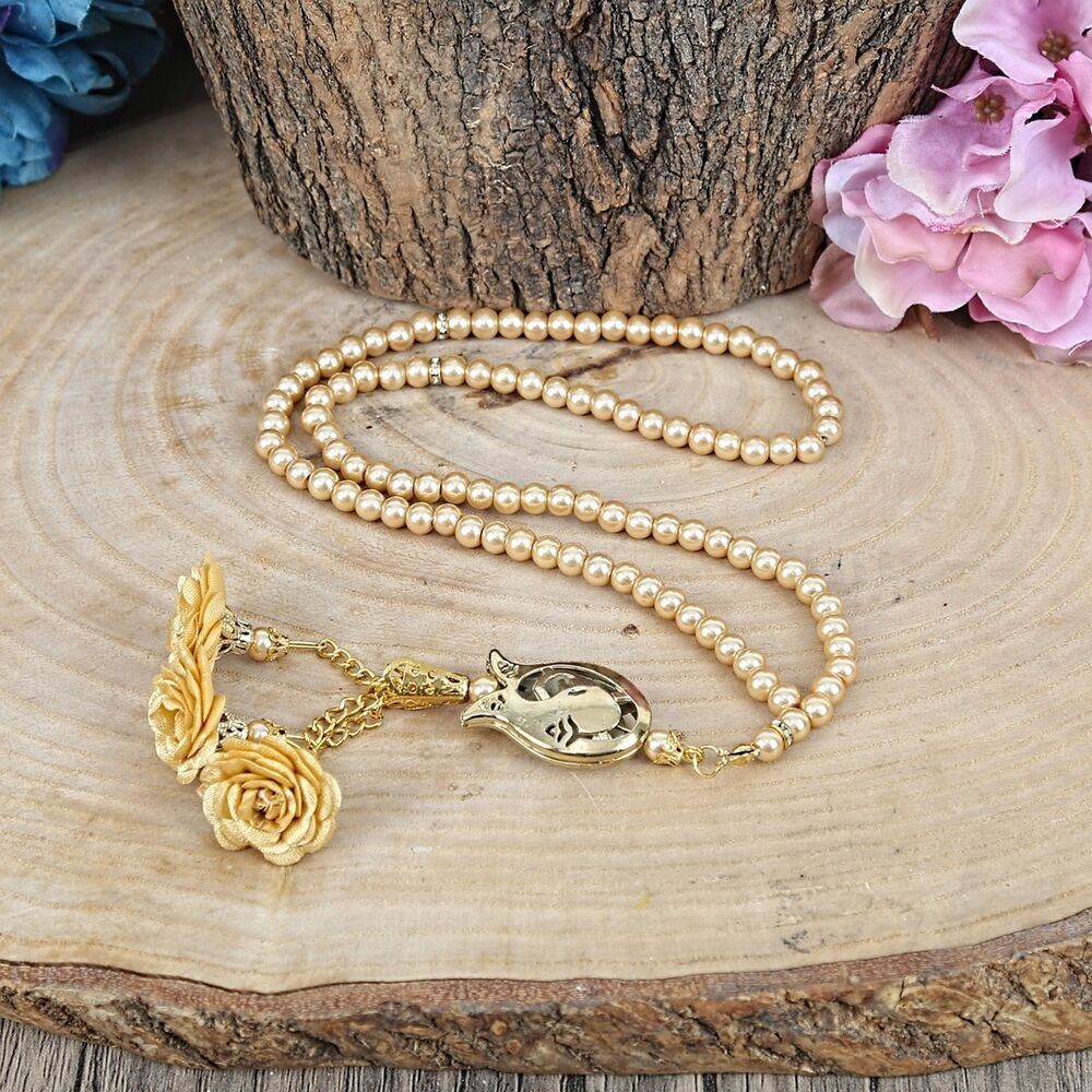 Güllü İnci Tesbih Laleli Gold 6 mm
