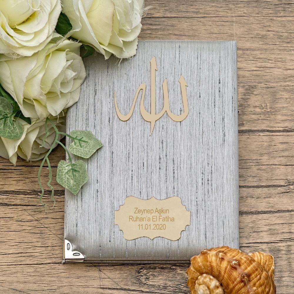 Hediyelik Şantuk Yasin Kitabı, İnci Tesbih, Süslemeli Asetat Kutulu (17×15) Dini Set-Gri