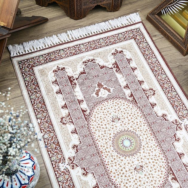 Çeyizlik İpek Burgu Seccade Krem 70x120 cm - 510 gr
