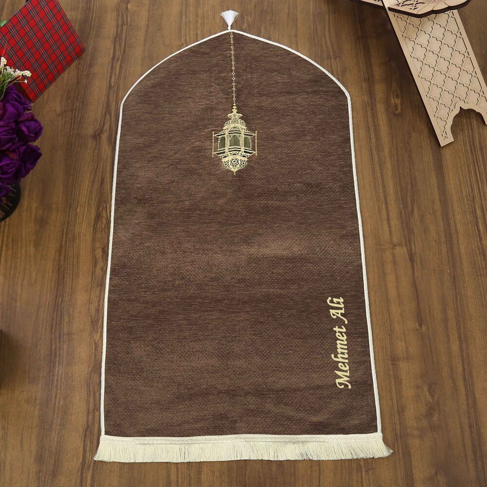 Mahya Lüks Astarlı Biyeli Şönil Seccade İsimli Kahverengi (66X125cm) 565 gr