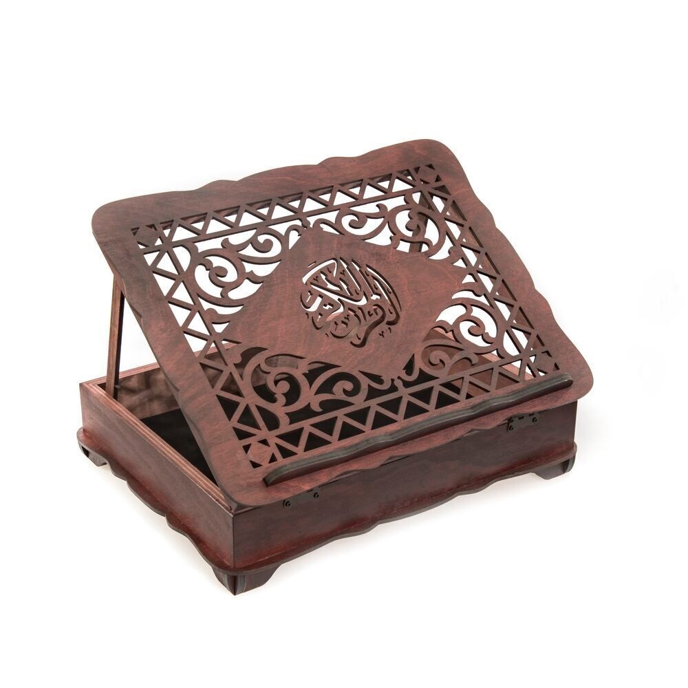 Ahşap Sandıklı Kitaplık ve Kuran Rahlesi -Bordo ( 32 x 25 cm )