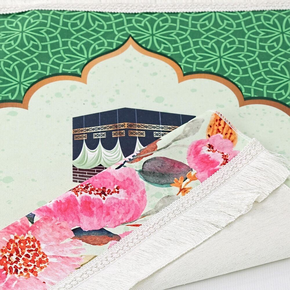 Çocuk Seccadesi Kabe - Yeşil 82×45 cm 110 gr - Tesbih Hediyeli