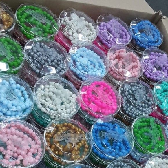 Gül Kokulu  Plastik Tesbih Karışık Renk - Kabe İşlemeli Şeffaf  Kutulu - 1 Koli - 360 Adet 8 Kutu