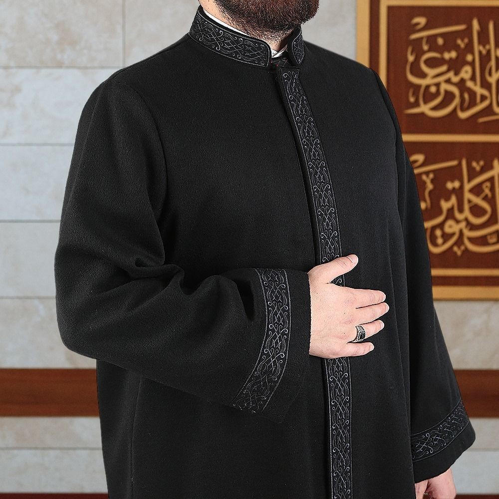 Kışlık Kaşe İmam Cübbesi Hüdhüd Siyah
