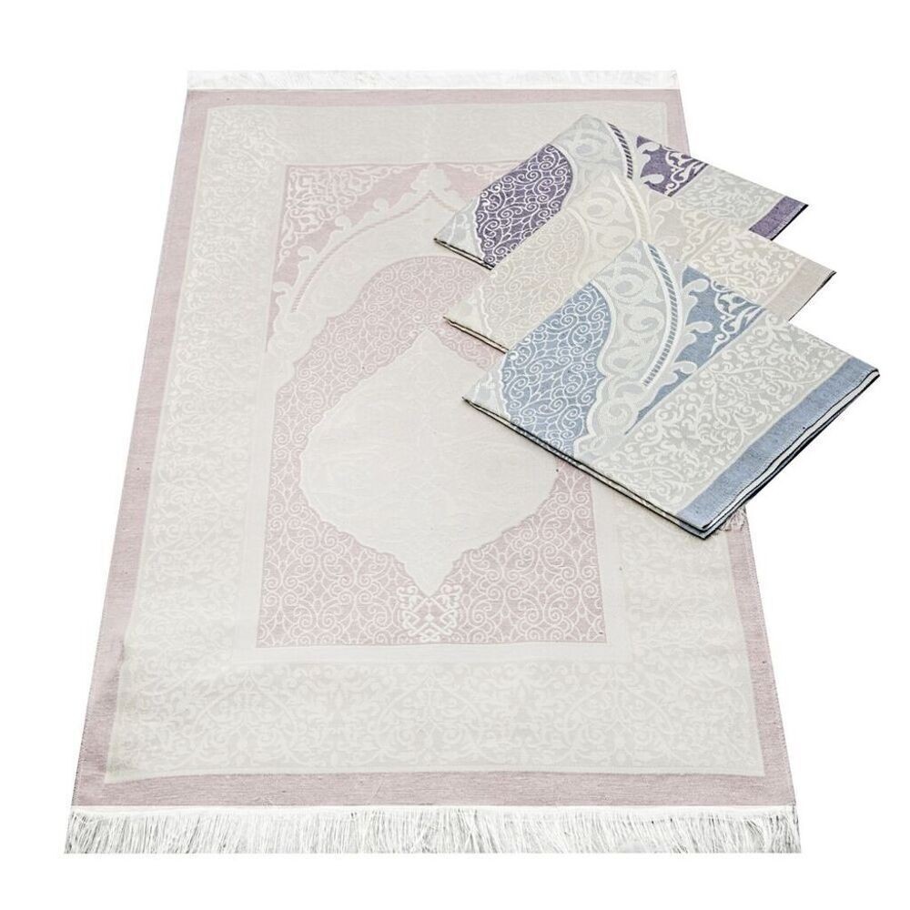 Hediyelik Kadife Kaplı Yasin Kitabı, Seccade, Şal, İnci Tesbih, Asetat Kutulu (26×23) Set-Pembe