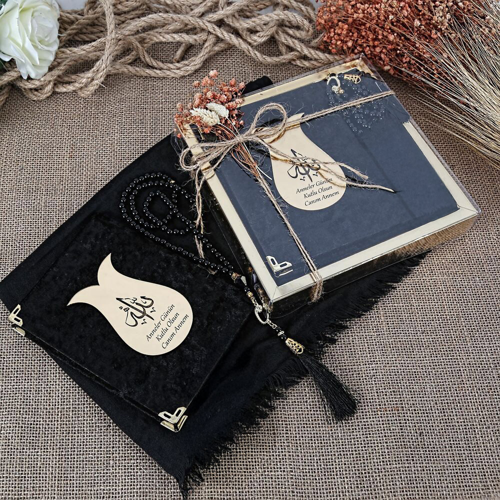 Hediyelik Şal, Yasin Kitabı, İnci Tesbihli Set-Siyah