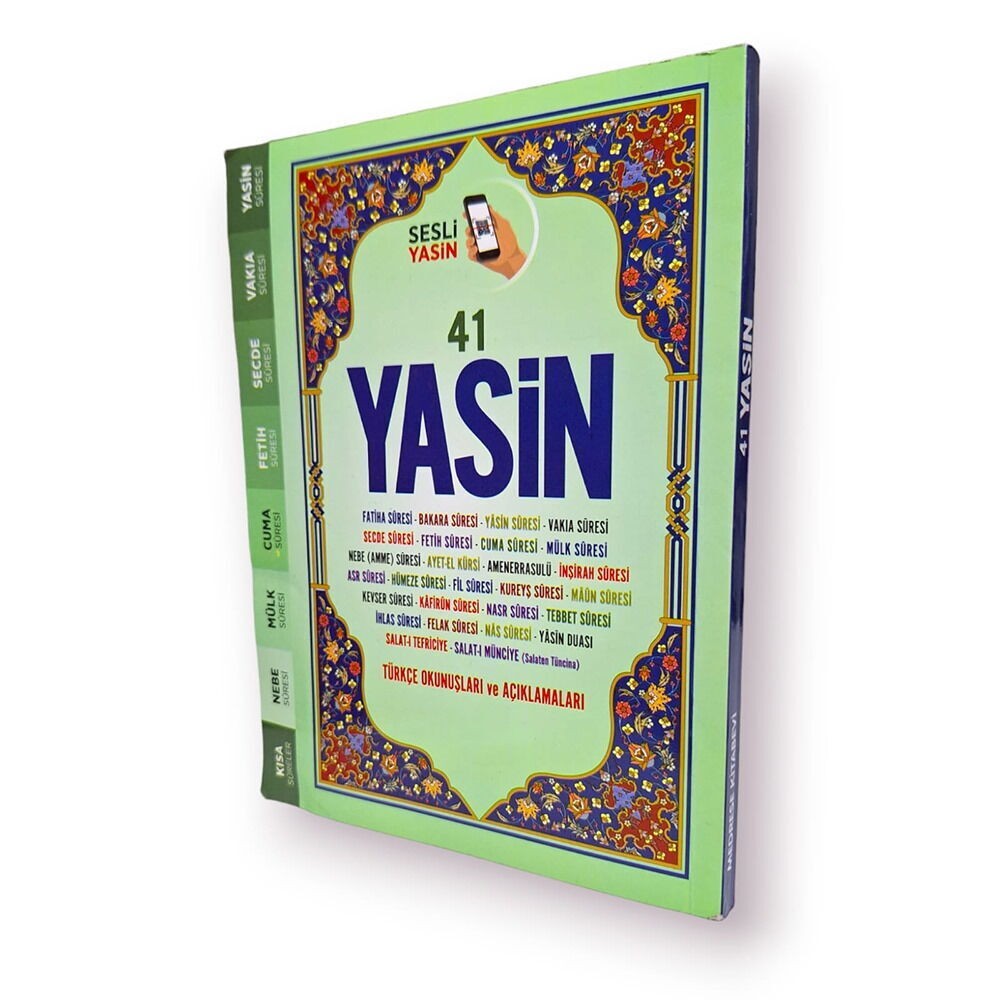 41 Yasin Çanta Boy Karton Kapak, Fihristli , Bilgisayar Hatlı, İri Yazılı ,Qr Kodlu Sesli Yasin Kitabı 168 Sayfa,12*16 cm -Yeşil