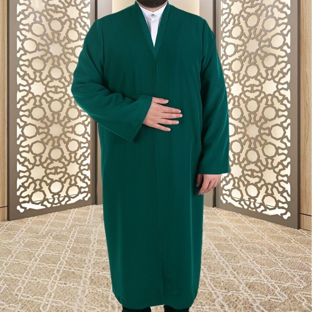 Yeşil  Buhara Yaka Namaz Cübbesi - Sarık Kumaşı Hediyeli