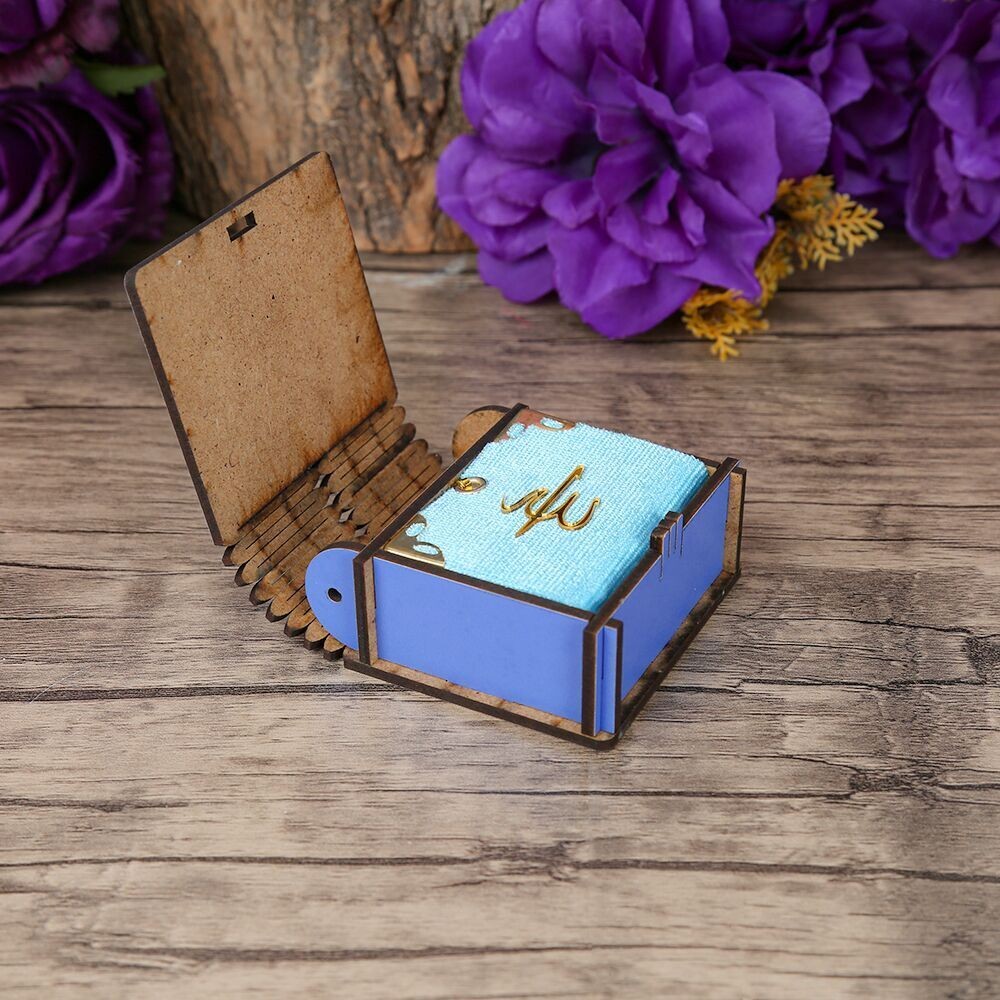 Ramazan Kerim Mini Ahşap Kutu & Mini Kur'an-ı Kerim Mavi (8x7cm)