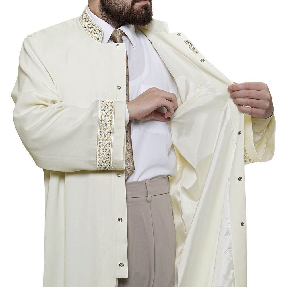 Salah  İmam Cübbesi Krem - Kol ve Yaka Nakışlı Model