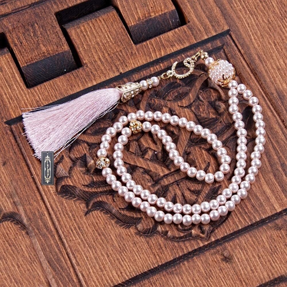 Hediyelik Seccade Pembe, İnci Tesbih, Asetat Kutulu (20×8) Set