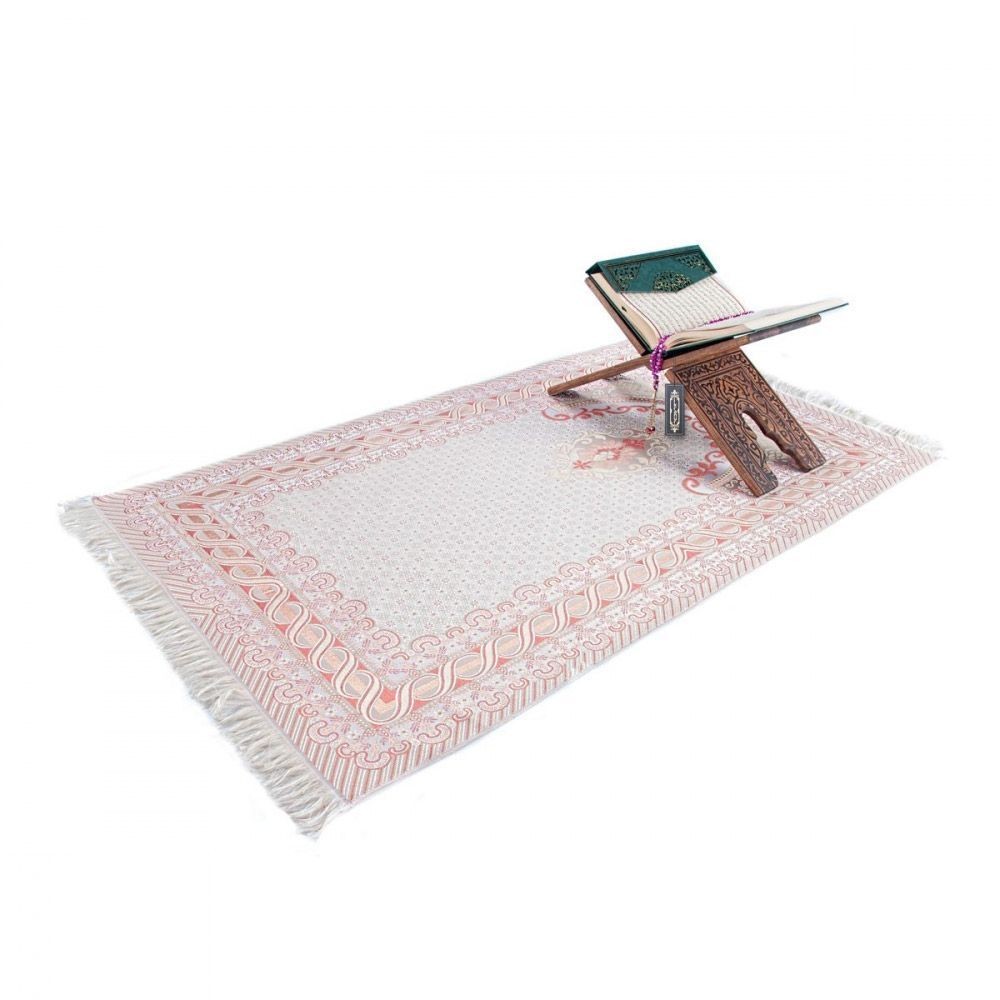 Hediyelik Kadife Kur'an-ı Kerim, Seccade, İnci Tesbih, Asetat Kutulu (26×23) Dini Set