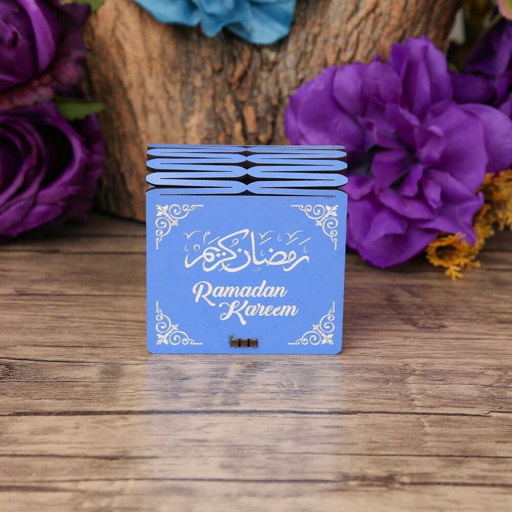 Ramazan Kerim Mini Ahşap Kutu & Mini Kur'an-ı Kerim Mavi (8x7cm)