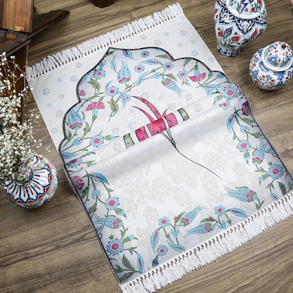 İnce Pamuk Çocuk Seccadesi Fuşya Lale 44x77 cm-180 gr-Tesbih Hediyeli