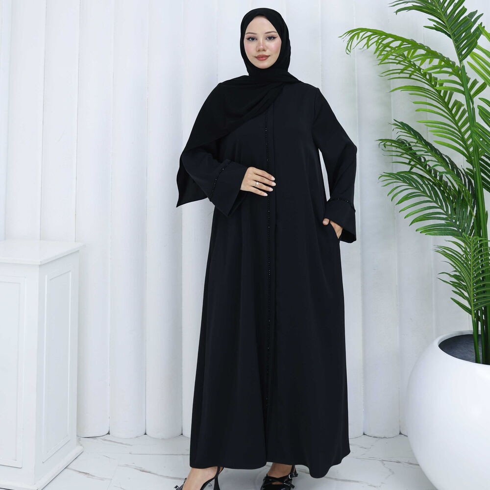 Bayan Abaya Siyah Taşlı Elbise